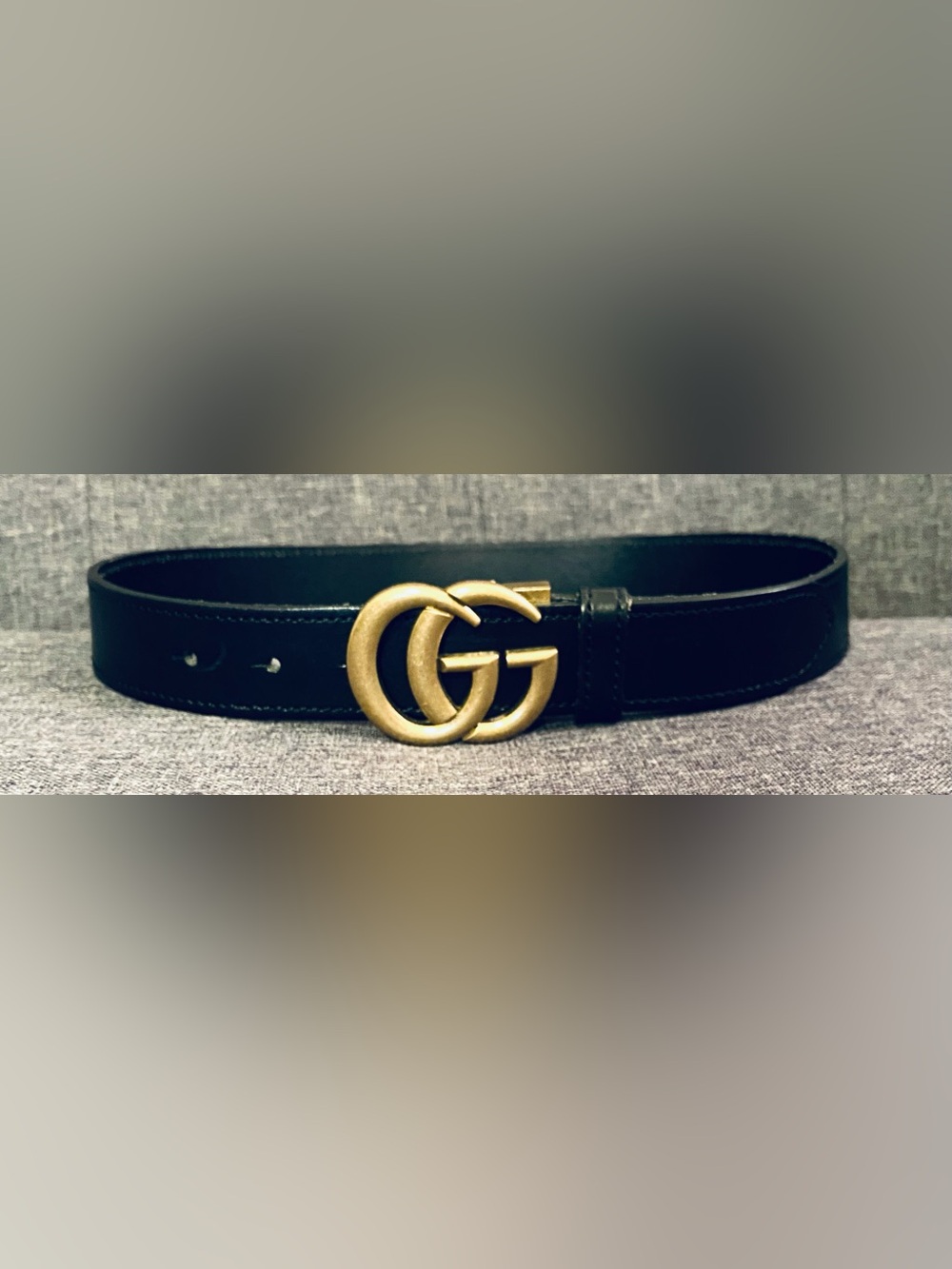 Black Leather Belt with Gold Interlocking Buckle